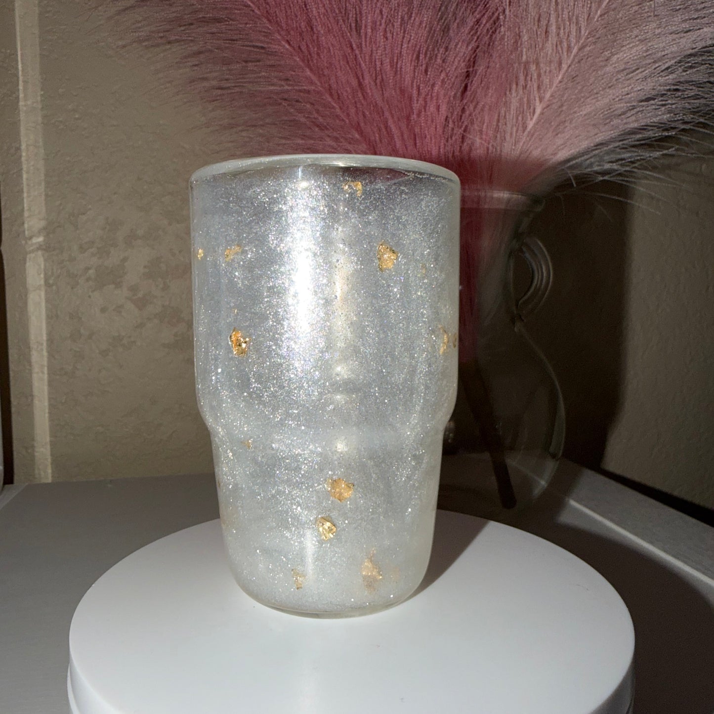 Gold Flake White Mica Cup 3oz Glass