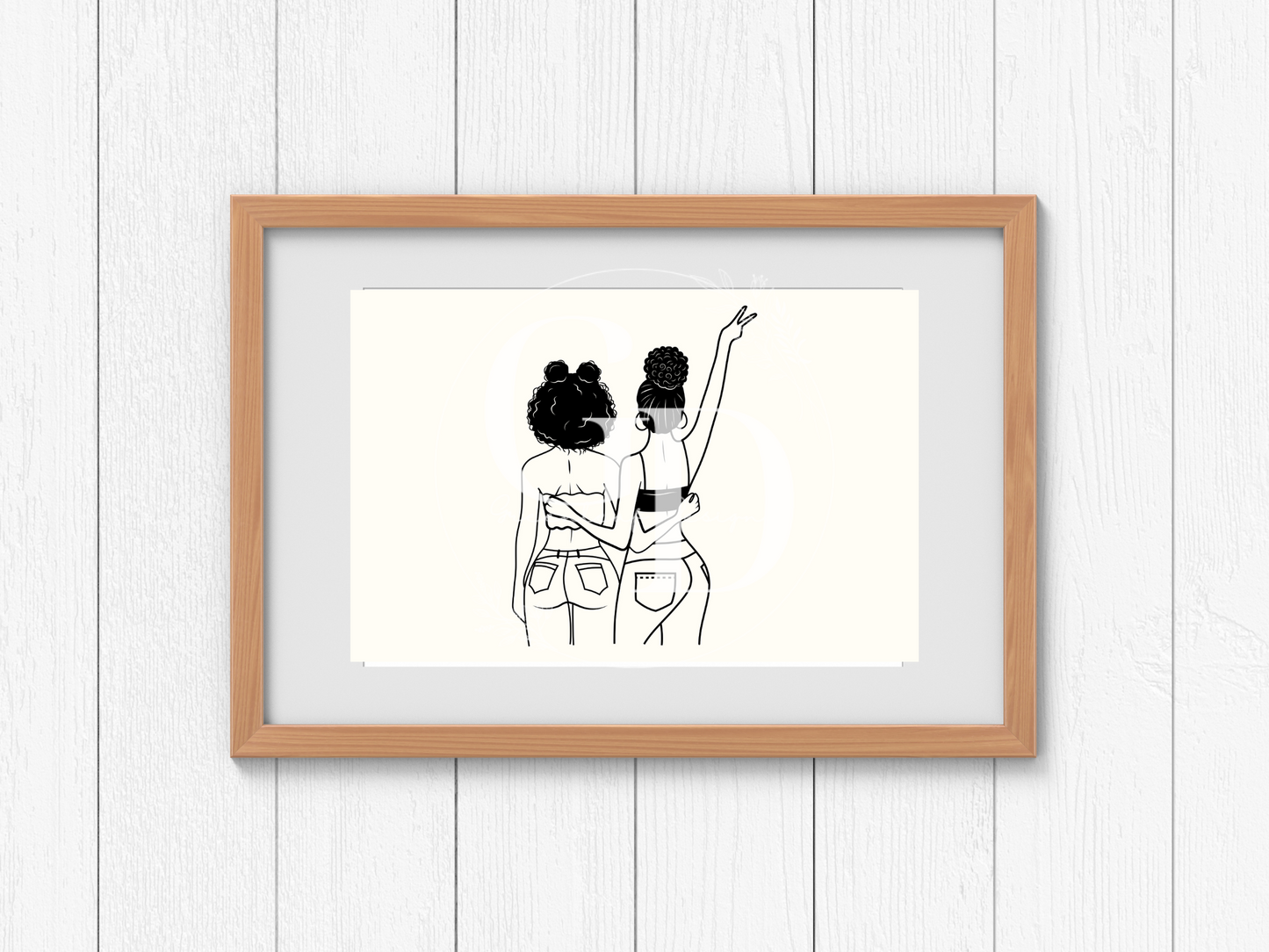 Curly Haired Besties Digital Print