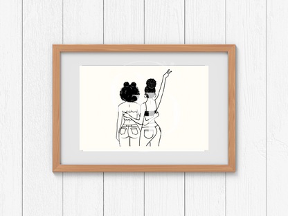 Curly Haired Besties Digital Print