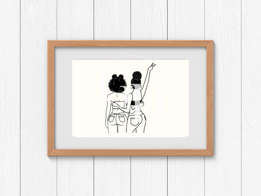 Curly Haired Besties Digital Print