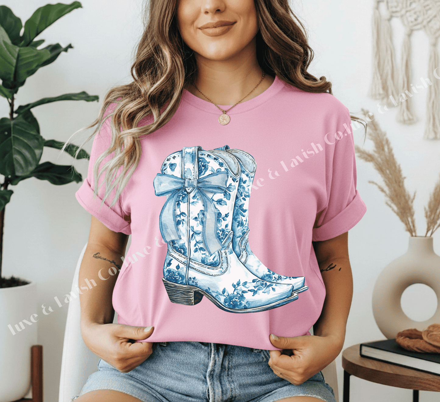 Blue Floral Boots