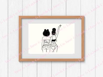 Curly Haired Besties Digital Print