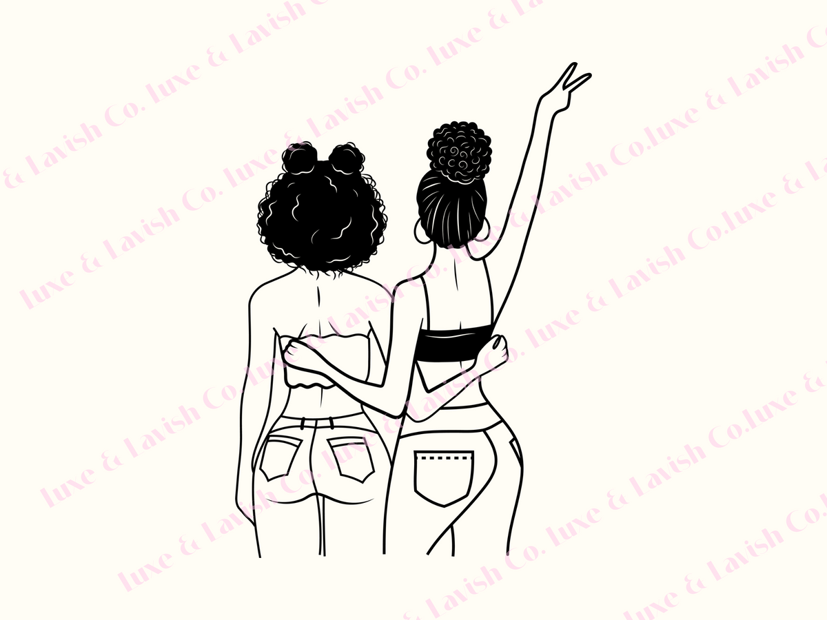 Curly Haired Besties Digital Print