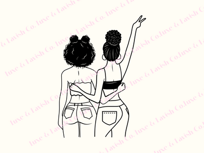 Curly Haired Besties Digital Print