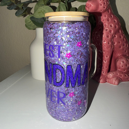 20oz Glass Handle Purple Grandma Cup