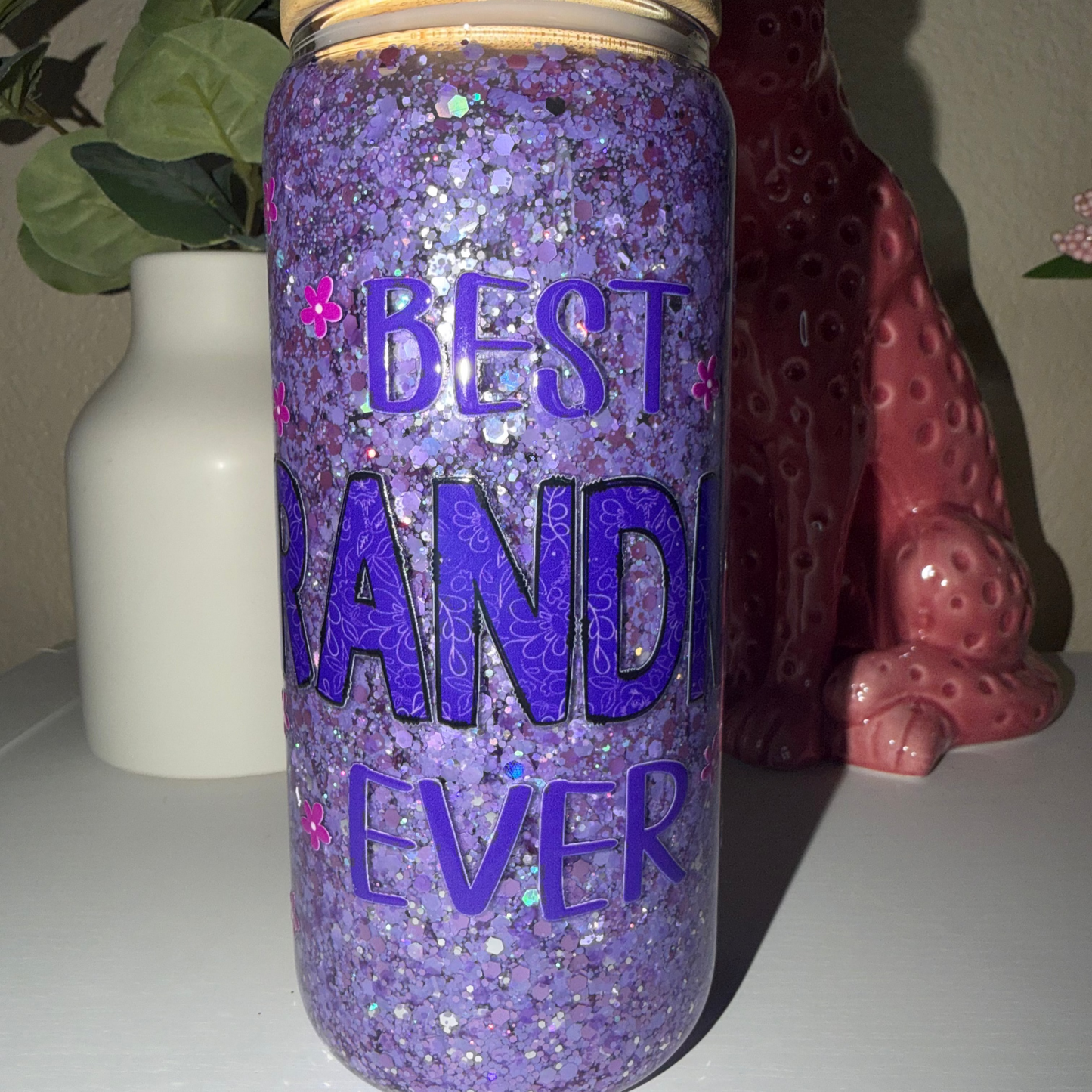 20oz Glass Handle Purple Grandma Cup