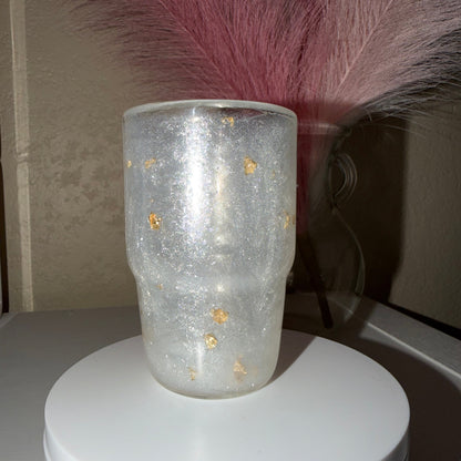 Gold Flake White Mica Cup 3oz Glass