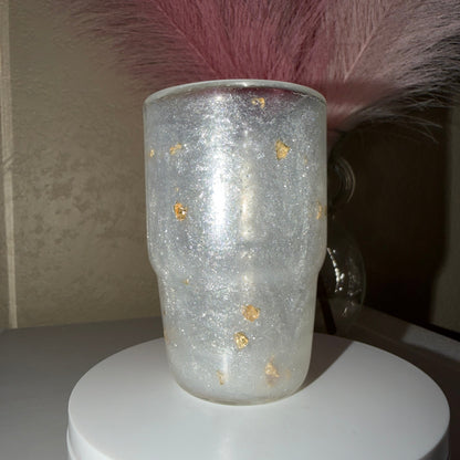 Gold Flake White Mica Cup 3oz Glass