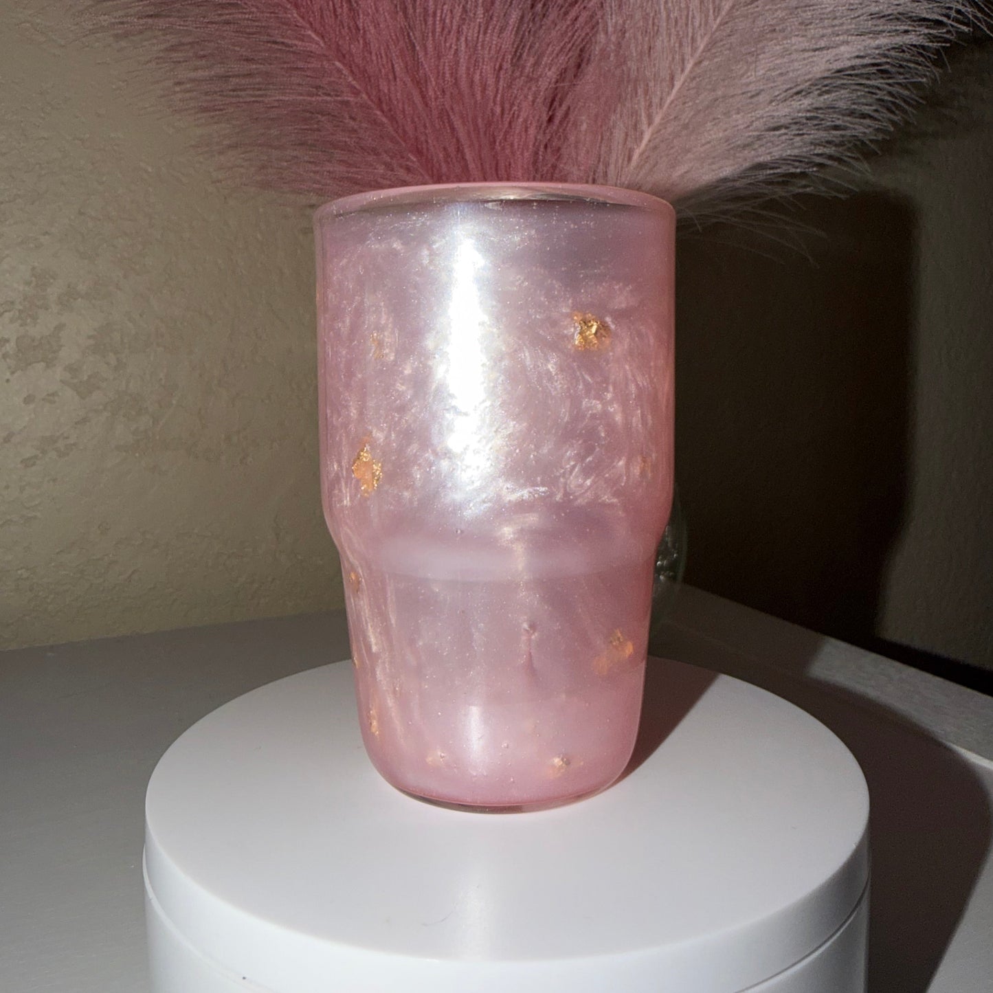 Gold Flake Pink Mica Cup 3oz Glass