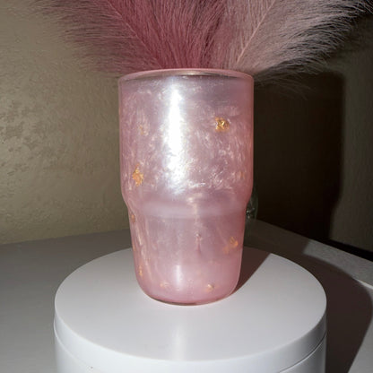 Gold Flake Pink Mica Cup 3oz Glass