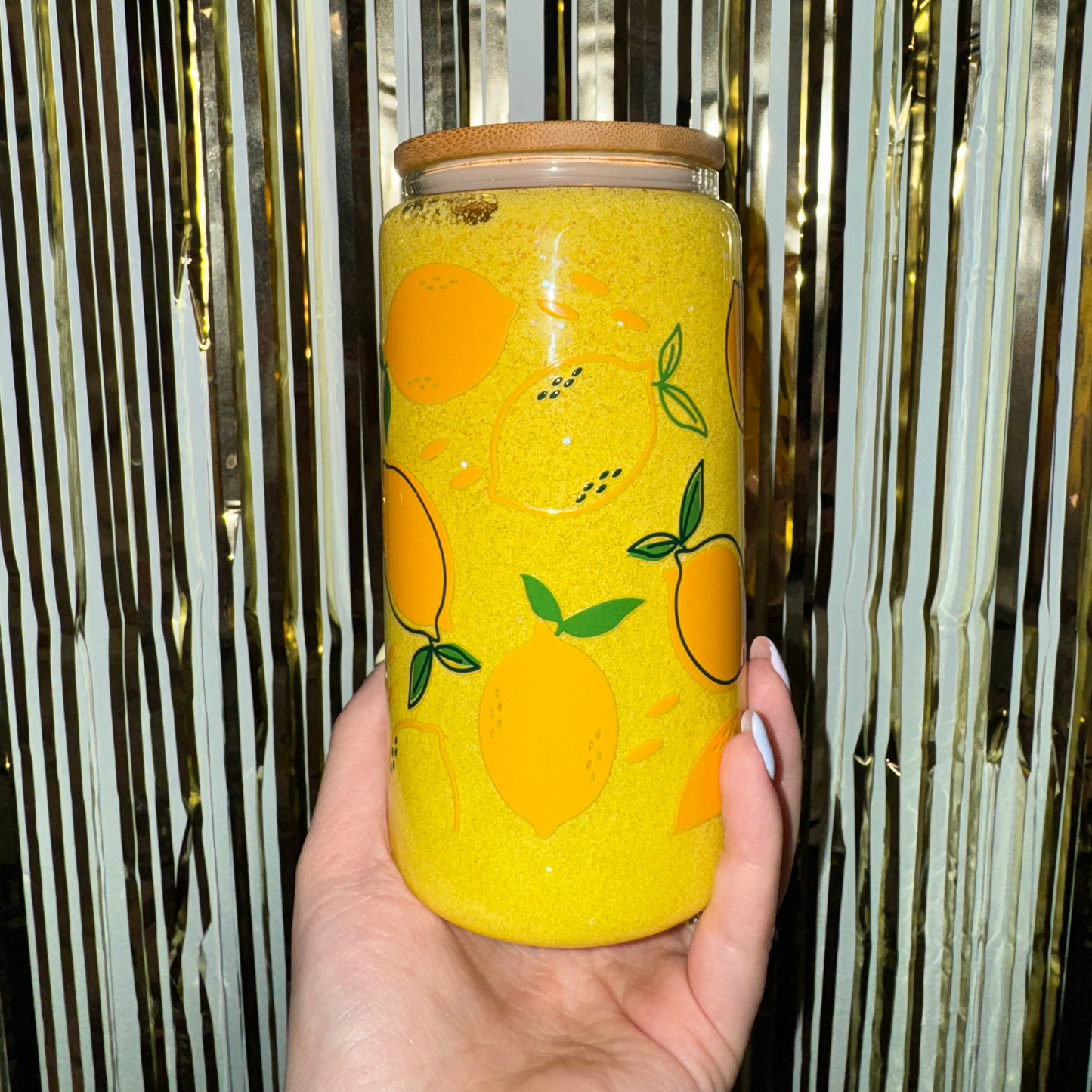 16oz Glass Yellow Fine Glitter