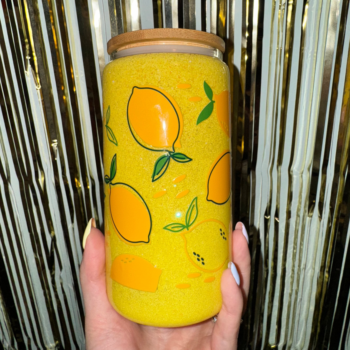 16oz Glass Yellow Fine Glitter