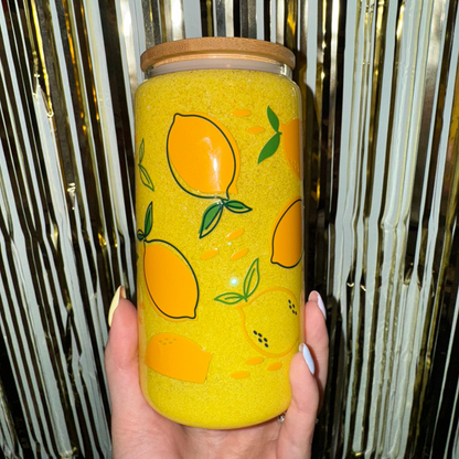 16oz Glass Yellow Fine Glitter