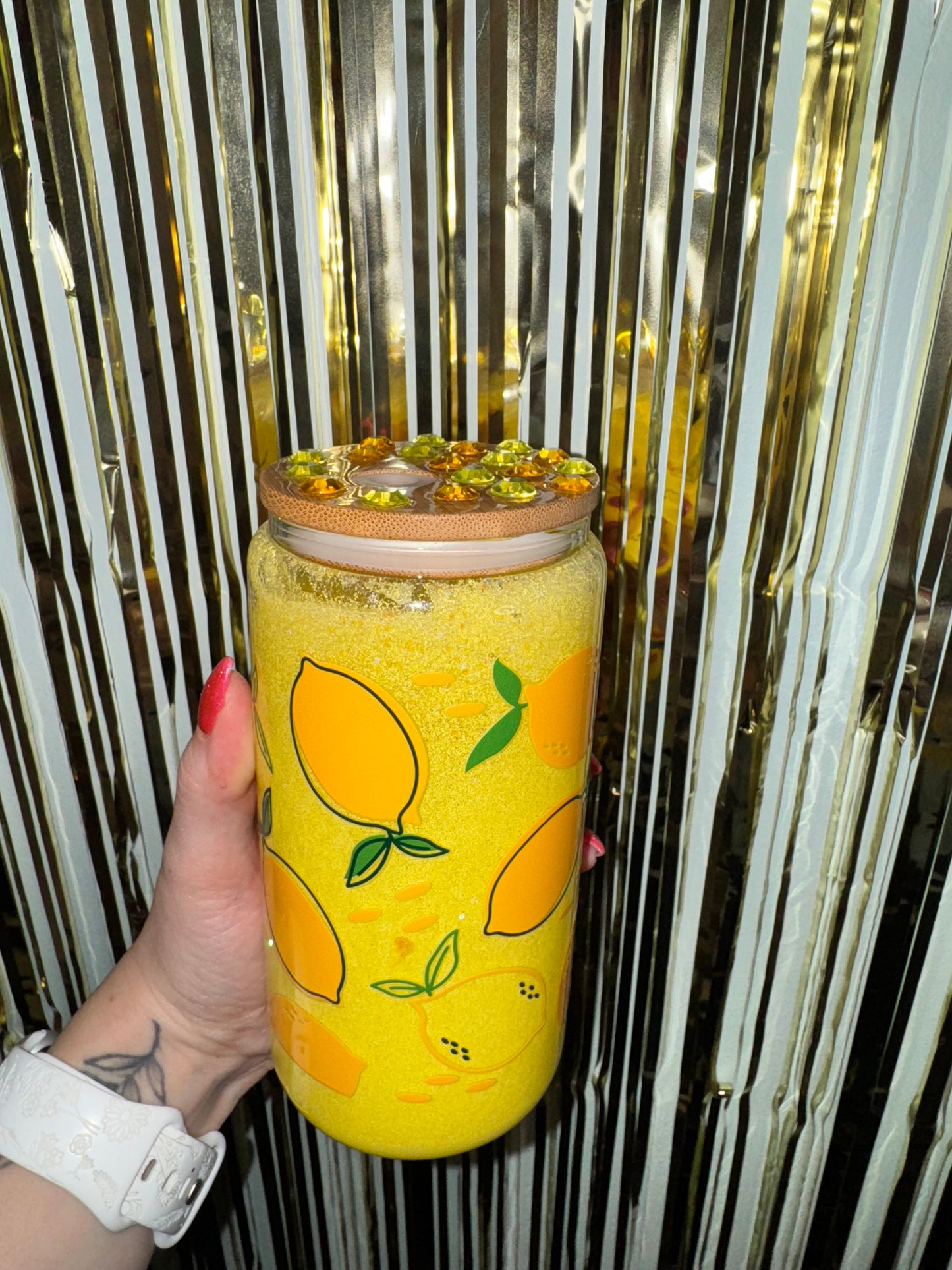 16oz Glass Yellow Fine Glitter
