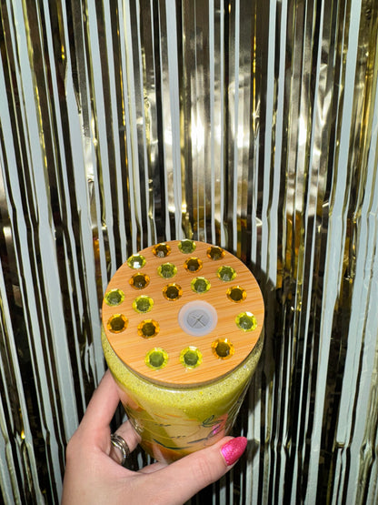 16oz Glass Yellow Fine Glitter