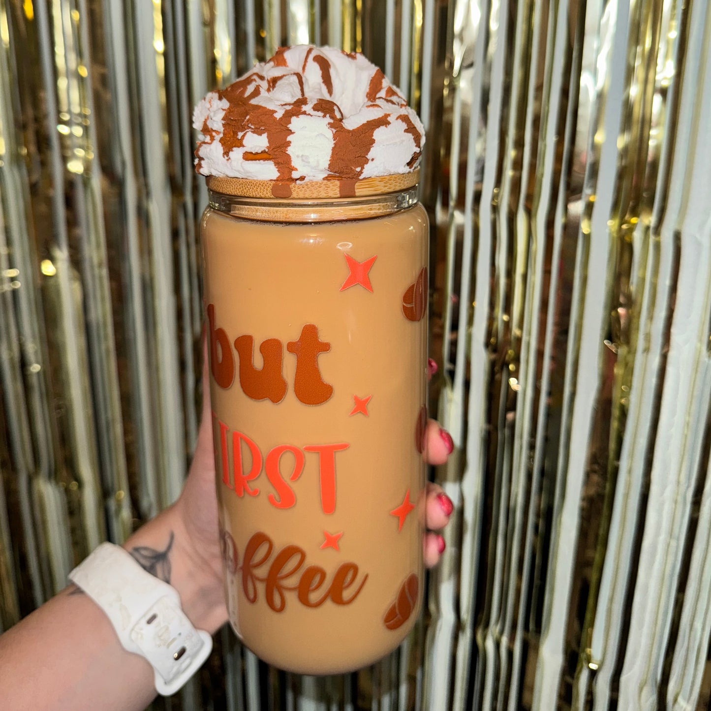 20oz Glass Coffee Cup W/ Whip Lid