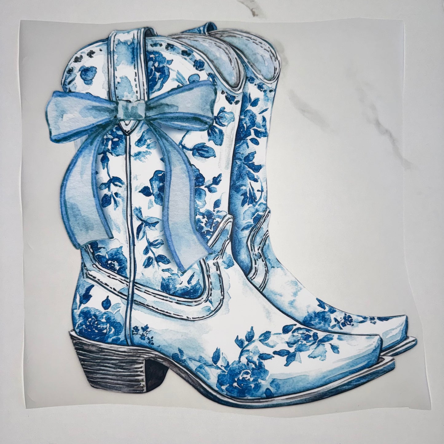 Blue Floral Boots